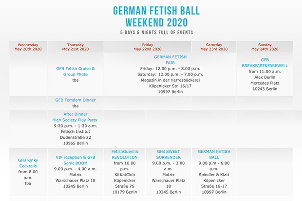 German Fetish Ball Weekend 2020 Calendar