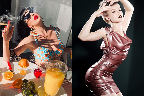 Headlining DJ Megan Louise of Desire (left); fashion (right) by Blacklickorish Latex (model: Mosh)