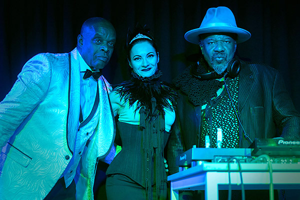 NOCTURNA ANIMALS: New event host Lady Margo, centre, with Marcus Hamilton-Gibson, left, and DJ Rubber Ron, right (photo: @talia_likes_magic)