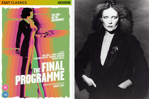 THE FINAL PROGRAMME DVD box art, left, featuring the ‘transmorphic’ movie poster image co-created by Allen Jones and Phillip Castle. Right: Actress Jenny Runacre photographed by Byron Newman 