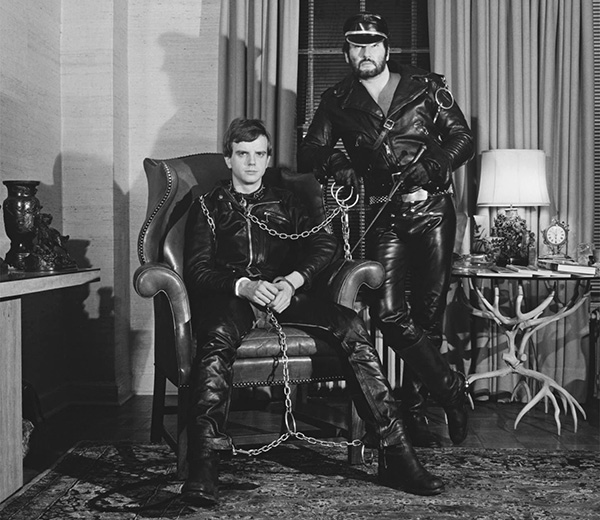 LEATHERMEN in a famous image by the late Robert Mapplethorpe, who has inspired Leila with his unmatched ability ‘to make fetish elements feel both iconic and intimate’